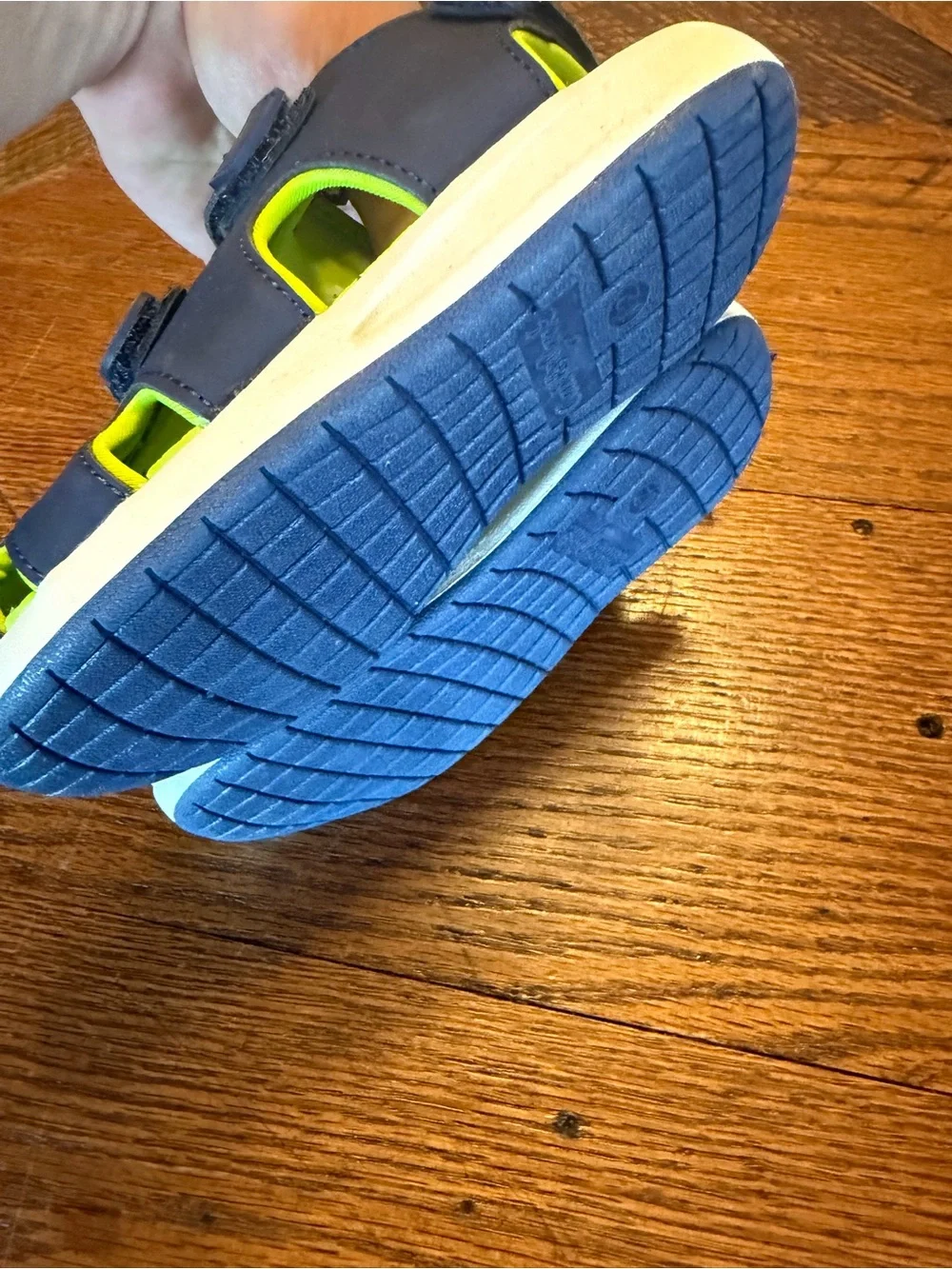 Cat & Jack Navy and Neon Green Hook-and-Loop Kids Sandals